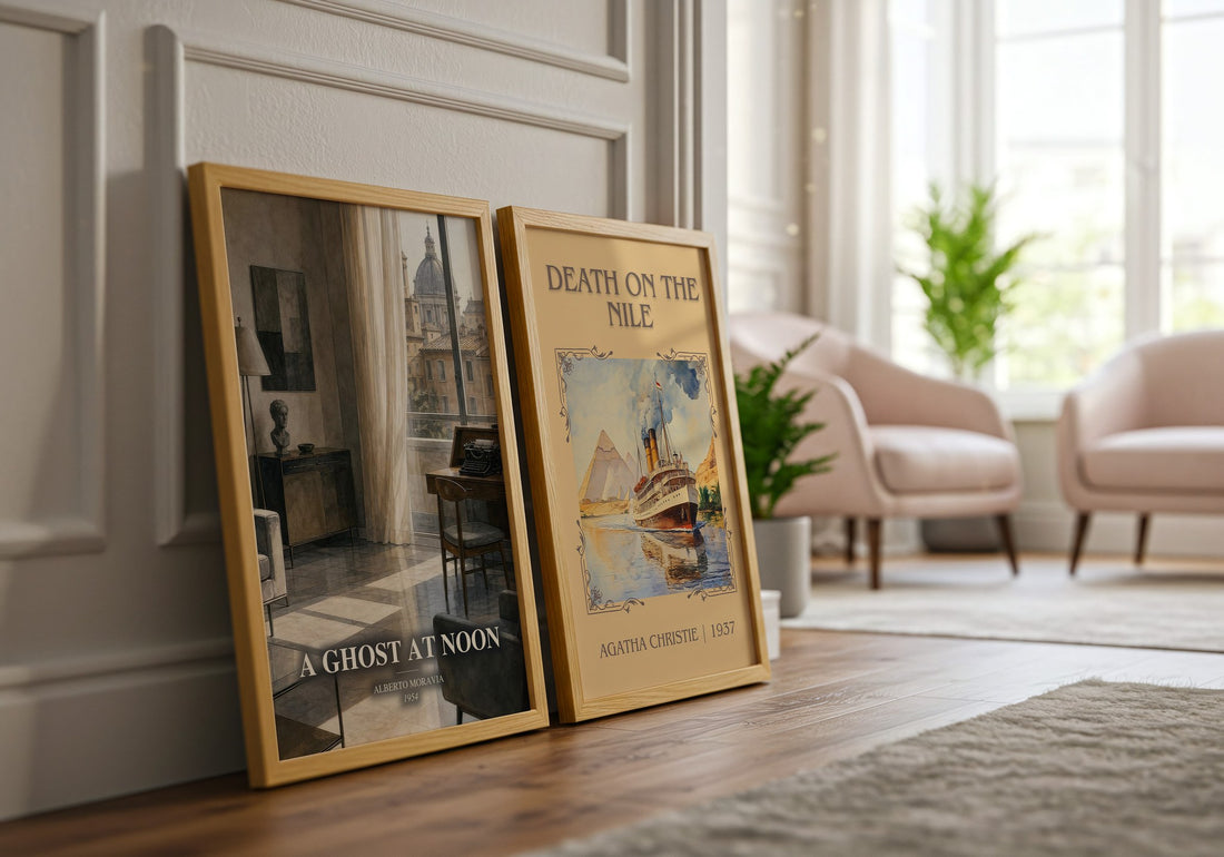 A Ghost at Noon watercolour print framed by window – literary home decor