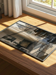 A Ghost at Noon watercolour book poster framed on wall – literary fiction wall art