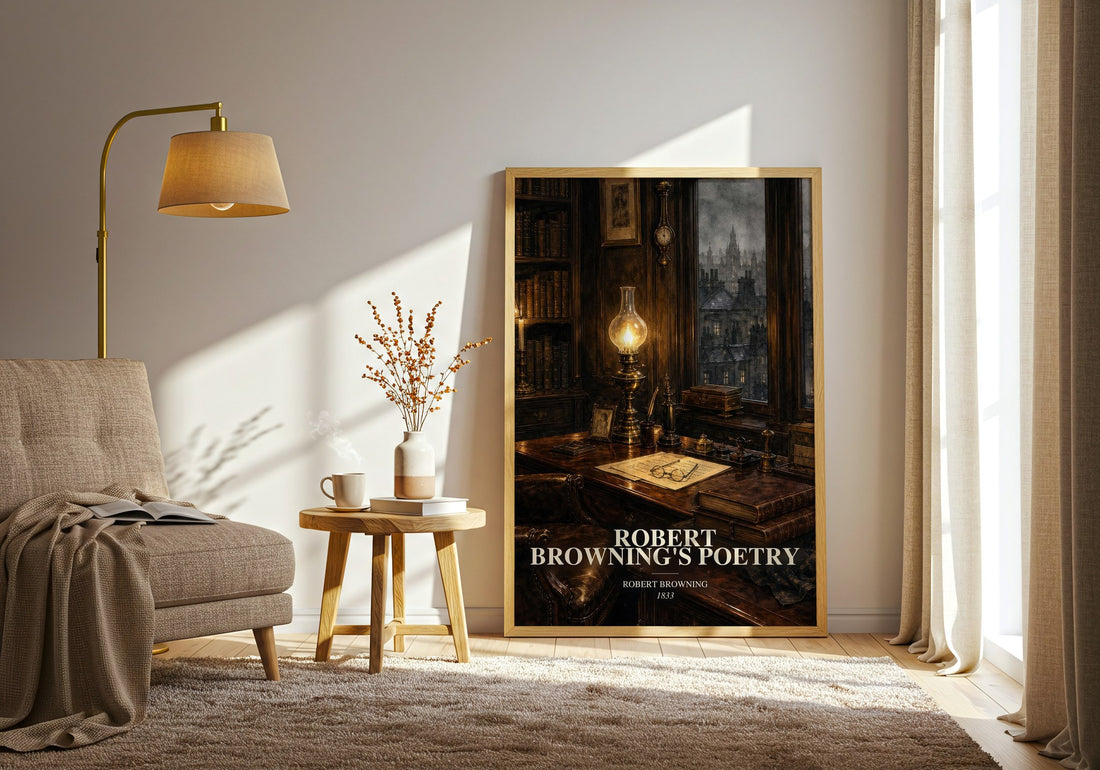 Robert Browning's Poetry watercolour print in frame leaning in hallway – poetry wall art