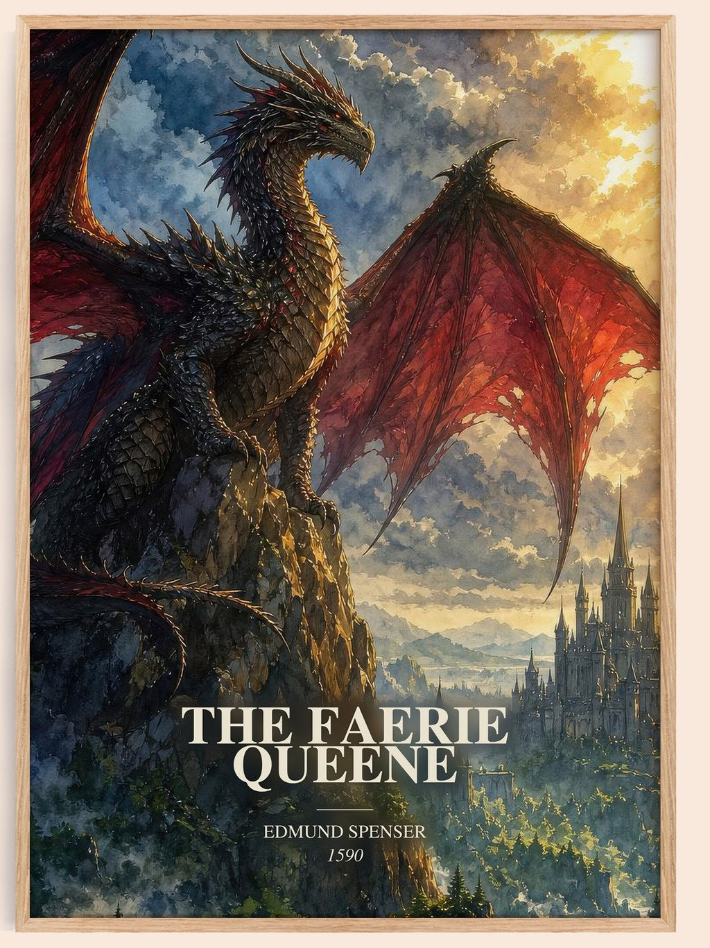The Faerie Queene watercolour book poster by Edmund Spenser – framed literary art print