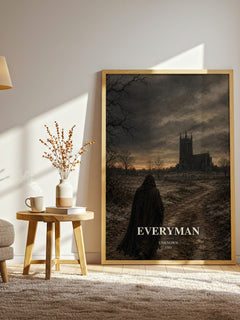 Everyman watercolour print in frame leaning in hallway – classic literature wall art