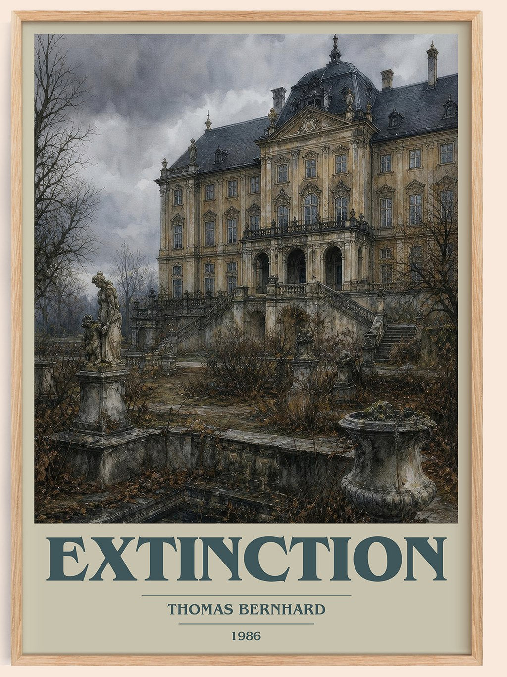Extinction book cover book poster by Thomas Bernhard – framed literary art print