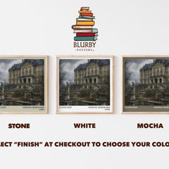 Extinction literary print framed by window – Stone, White and Mocha square prints side by side – choose your colour