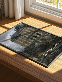 Extinction watercolour book poster framed on wall – literary fiction wall art