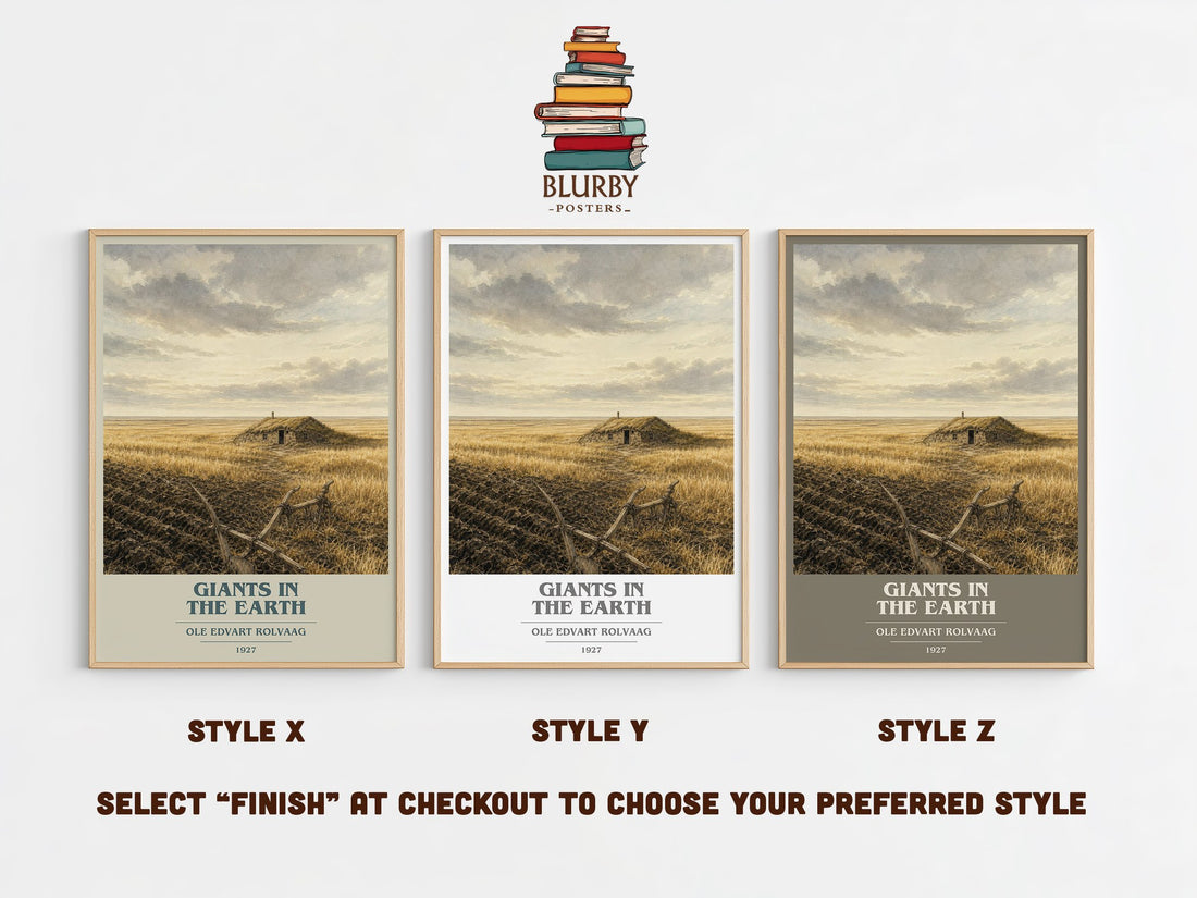 Giants in the Earth book cover print in frame leaning in hallway – historical fiction wall art
