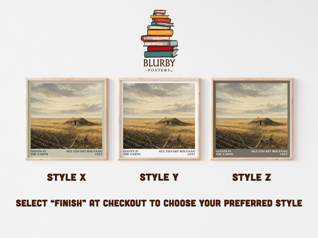 Giants in the Earth literary print in frame leaning in hallway – historical fiction wall art (mockup)