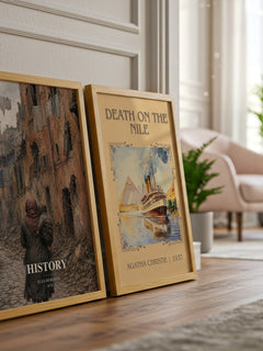History watercolour print framed by window – literary home decor