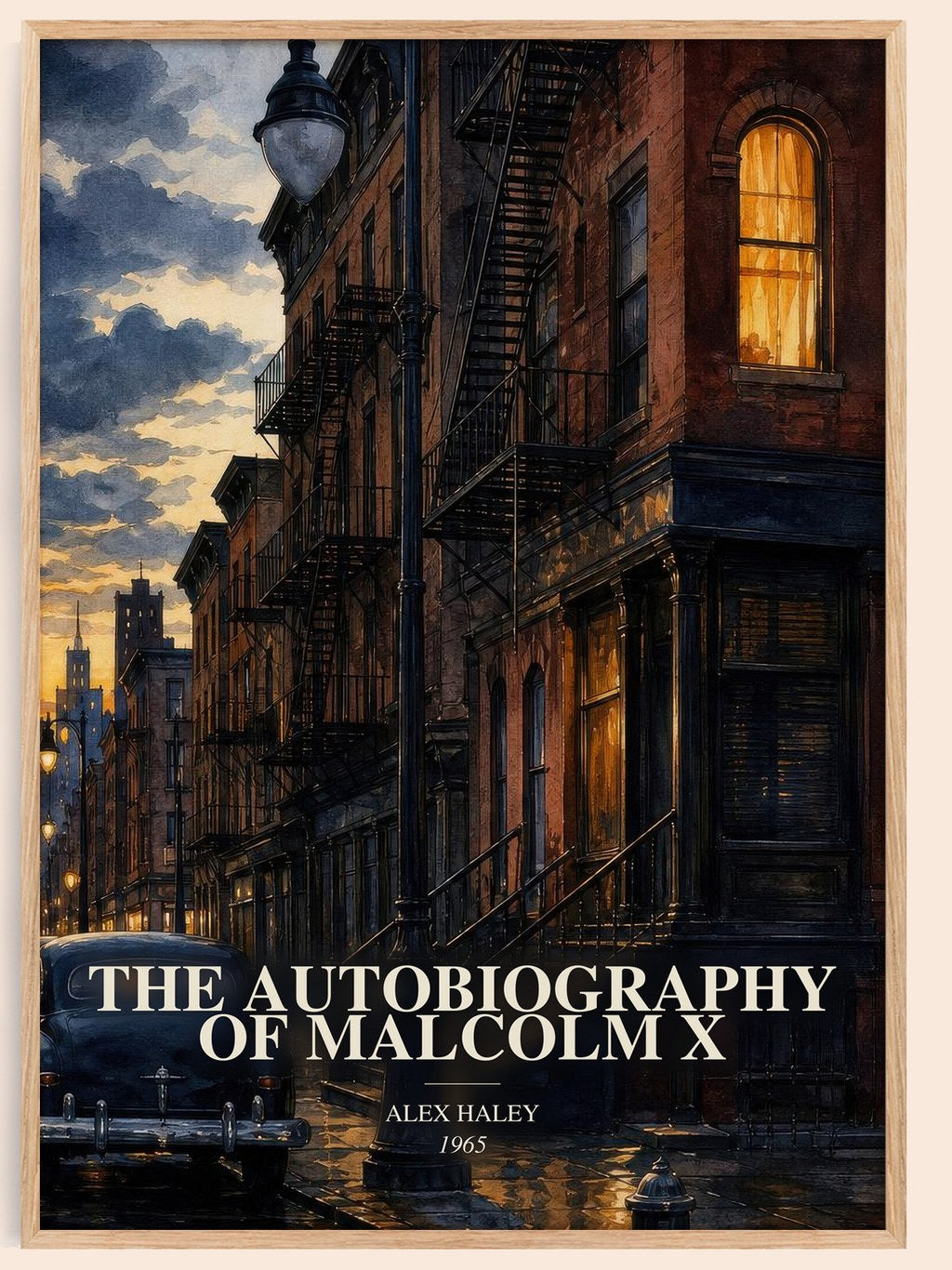 The Autobiography of Malcolm X watercolour book poster by Alex Haley – framed literary art print