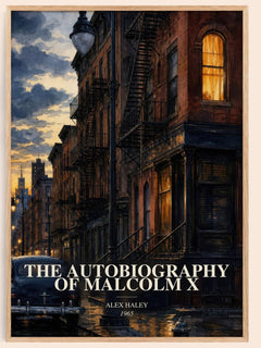The Autobiography of Malcolm X watercolour book poster by Alex Haley – framed literary art print