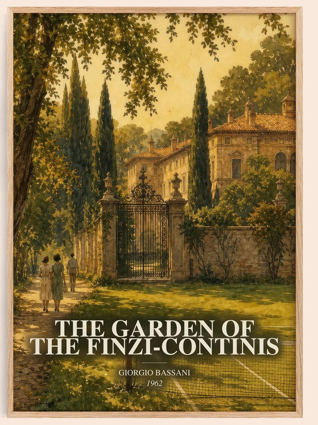 The Garden of the Finzi-Continis watercolour book poster by Giorgio Bassani – framed literary art print