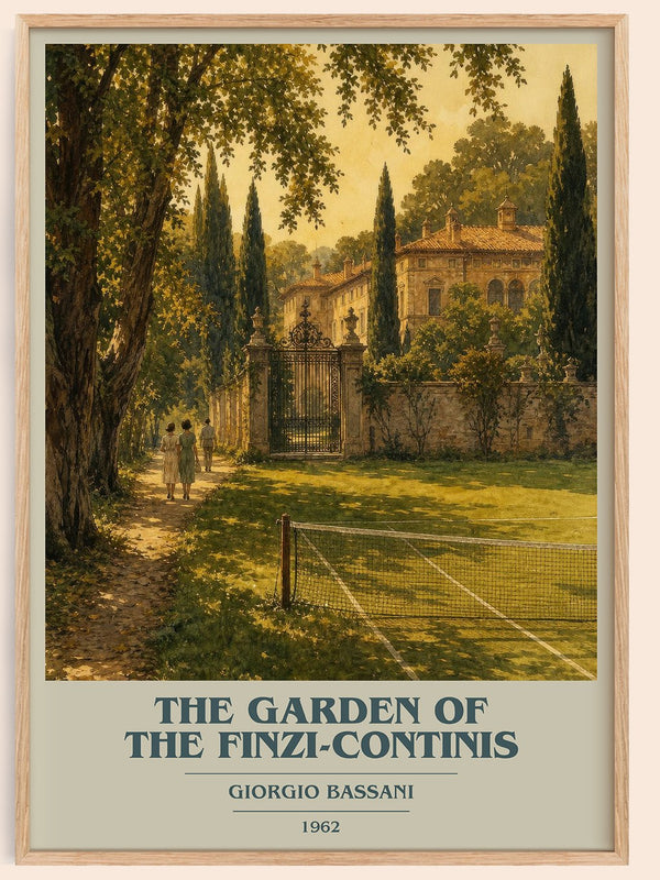 The Garden of the Finzi-Continis book cover book poster by Giorgio Bassani – framed literary art print