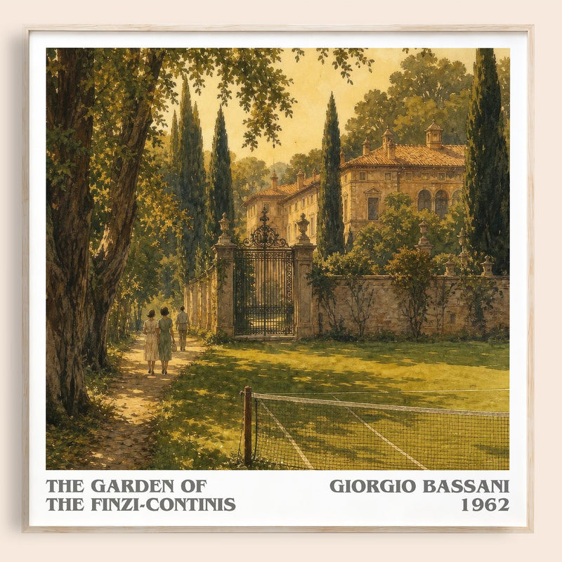 The Garden of the Finzi-Continis literary book poster by Giorgio Bassani – framed literary art print