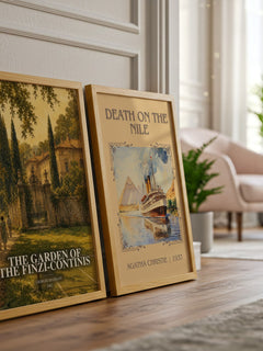 The Garden of the Finzi-Continis watercolour print framed by window – literary home decor