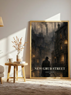 New Grub Street watercolour print in frame leaning in hallway – literary fiction wall art