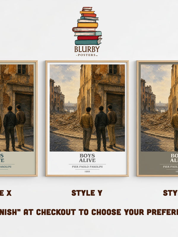Boys Alive book cover print in frame leaning in hallway – literary fiction wall art