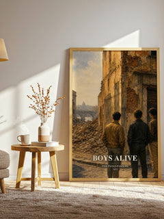 Boys Alive watercolour print in frame leaning in hallway – literary fiction wall art