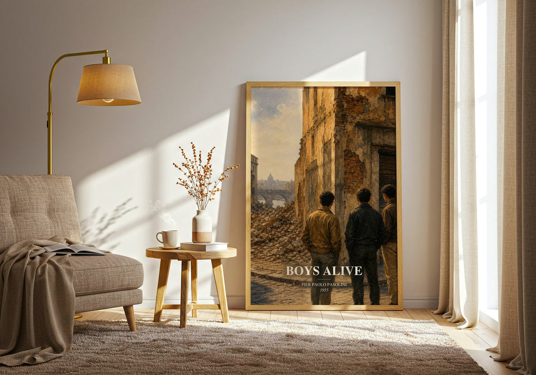 Boys Alive watercolour print in frame leaning in hallway – literary fiction wall art