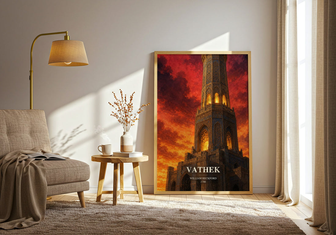Vathek watercolour print in frame leaning in hallway – gothic wall art