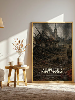 Simplicius Simplicissimus watercolour print in frame leaning in hallway – classic literature wall art