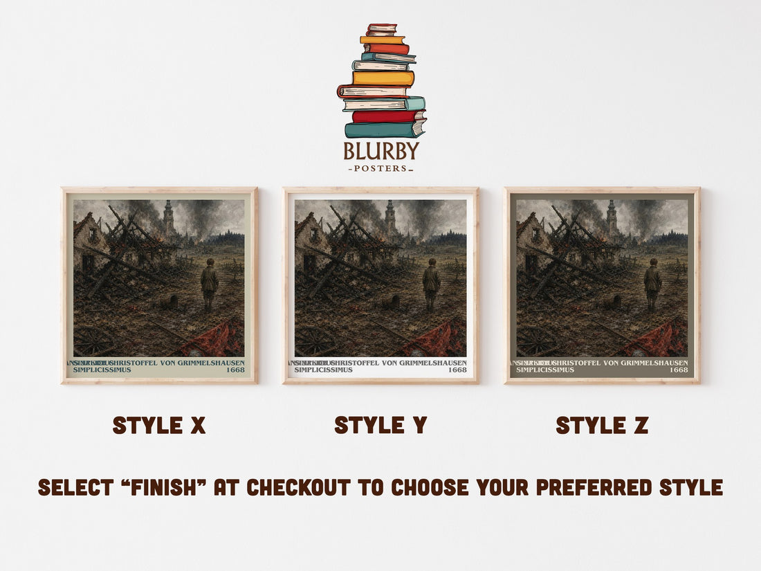 Simplicius Simplicissimus literary print in frame leaning in hallway – classic literature wall art (mockup)