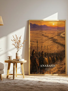 Anabasis watercolour print in frame leaning in hallway – non fiction wall art