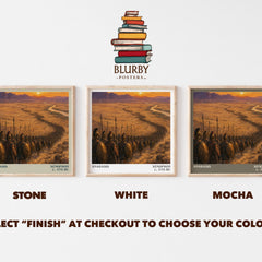 Anabasis literary print framed by window – Stone, White and Mocha square prints side by side – choose your colour