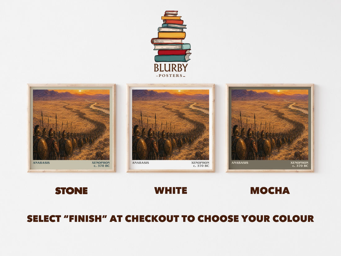 Anabasis literary print framed by window – Stone, White and Mocha square prints side by side – choose your colour
