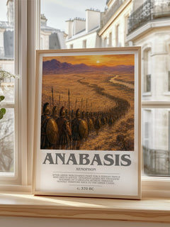 Anabasis bookish print in frame leaning in hallway – non fiction wall art
