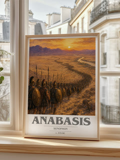 Anabasis book cover print in frame leaning in hallway – non fiction wall art