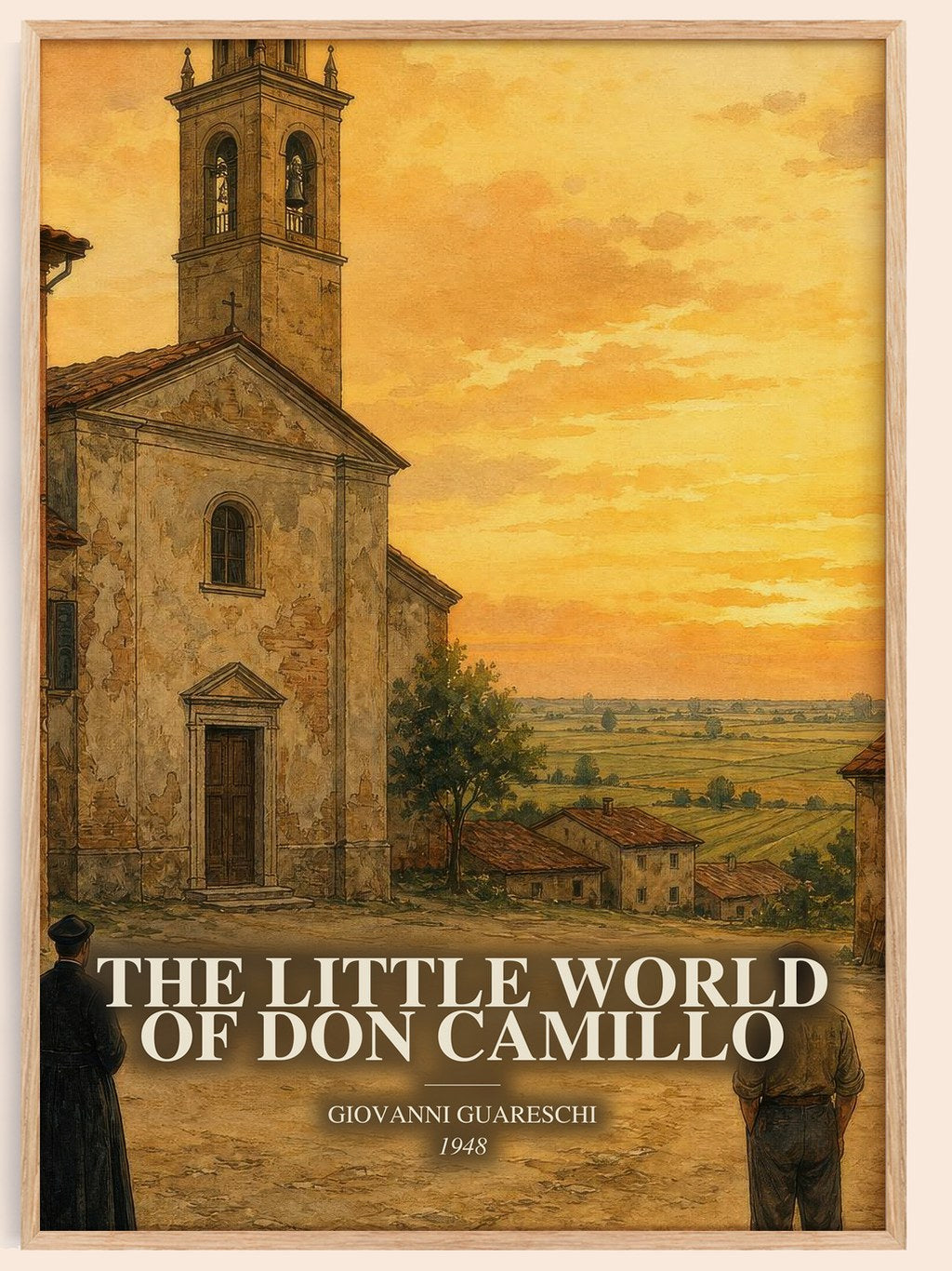 The Little World Of Don Camillo watercolour book poster by Giovanni Guareschi – framed literary art print