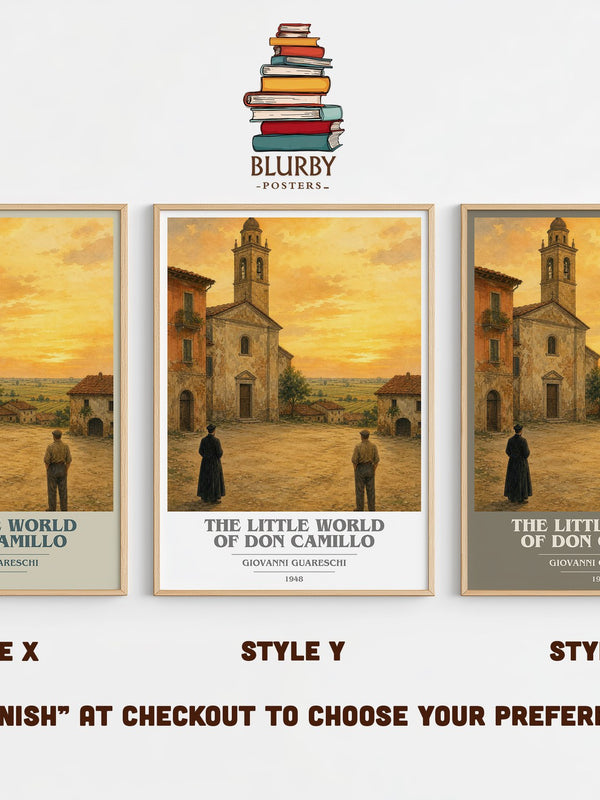 The Little World Of Don Camillo book cover print in frame leaning in hallway – literary fiction wall art