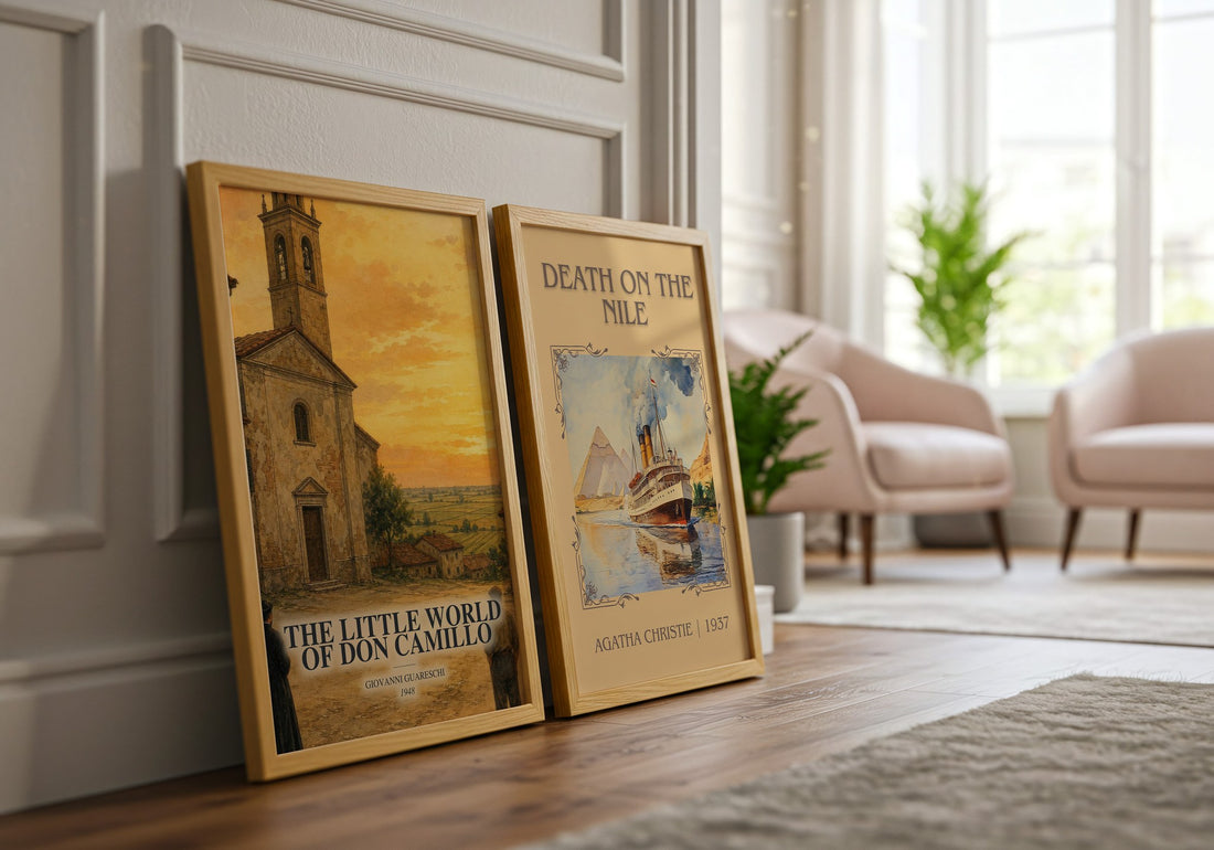 The Little World Of Don Camillo watercolour print framed by window – literary home decor
