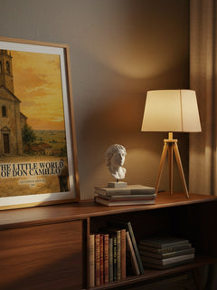 The Little World Of Don Camillo watercolour print on bookshelf – Giovanni Guareschi fan gift