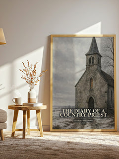 The Diary of a Country Priest watercolour print in frame leaning in hallway – literary fiction wall art