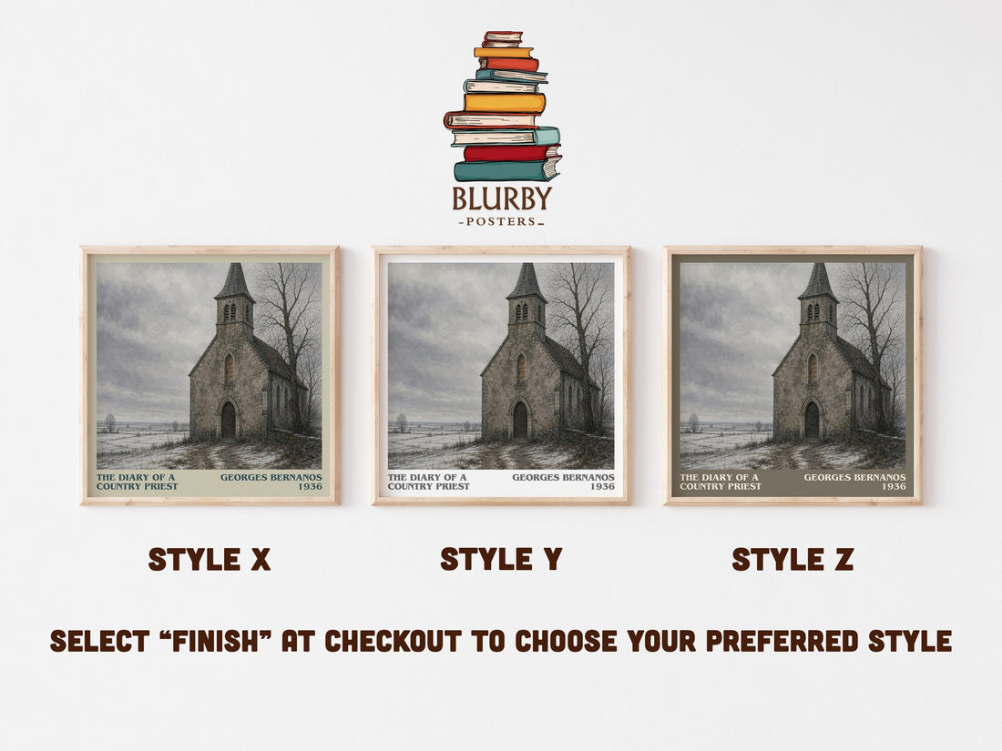 The Diary of a Country Priest literary print in frame leaning in hallway – literary fiction wall art (mockup)