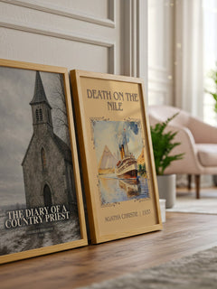 The Diary of a Country Priest watercolour print framed by window – literary home decor