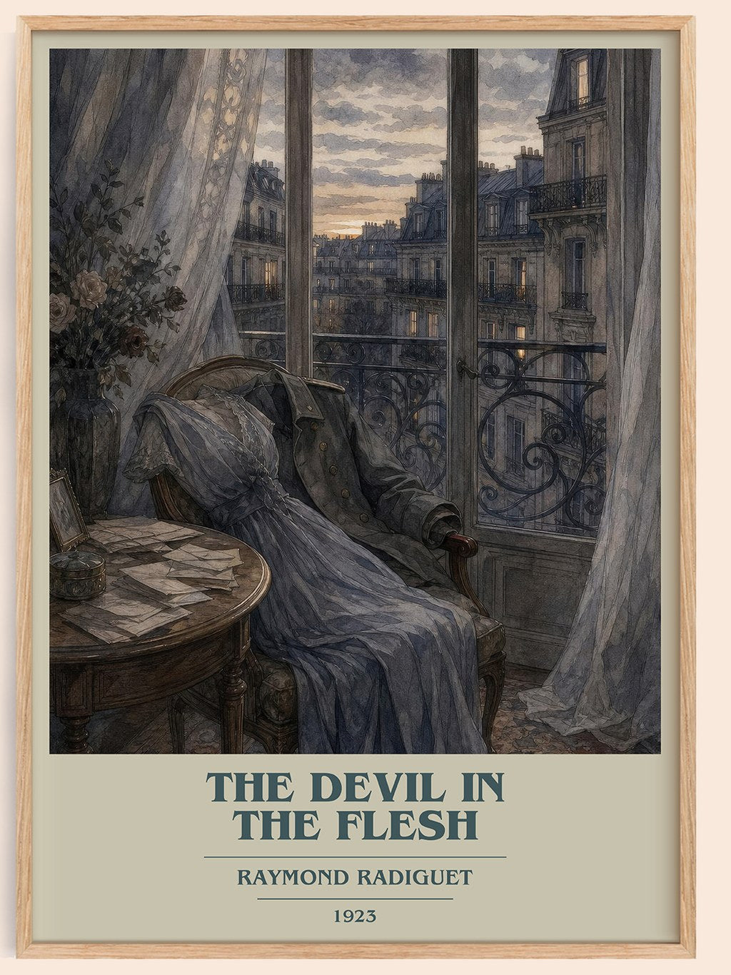 The Devil in the Flesh book cover book poster by Raymond Radiguet – framed literary art print