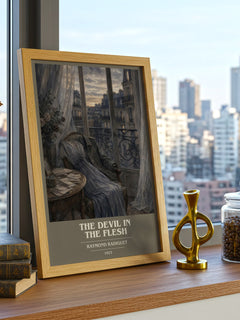 The Devil in the Flesh book cover print framed by window – literary home decor
