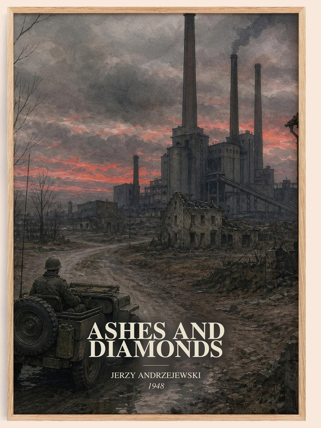 Ashes and Diamonds watercolour book poster by Jerzy Andrzejewski – framed literary art print