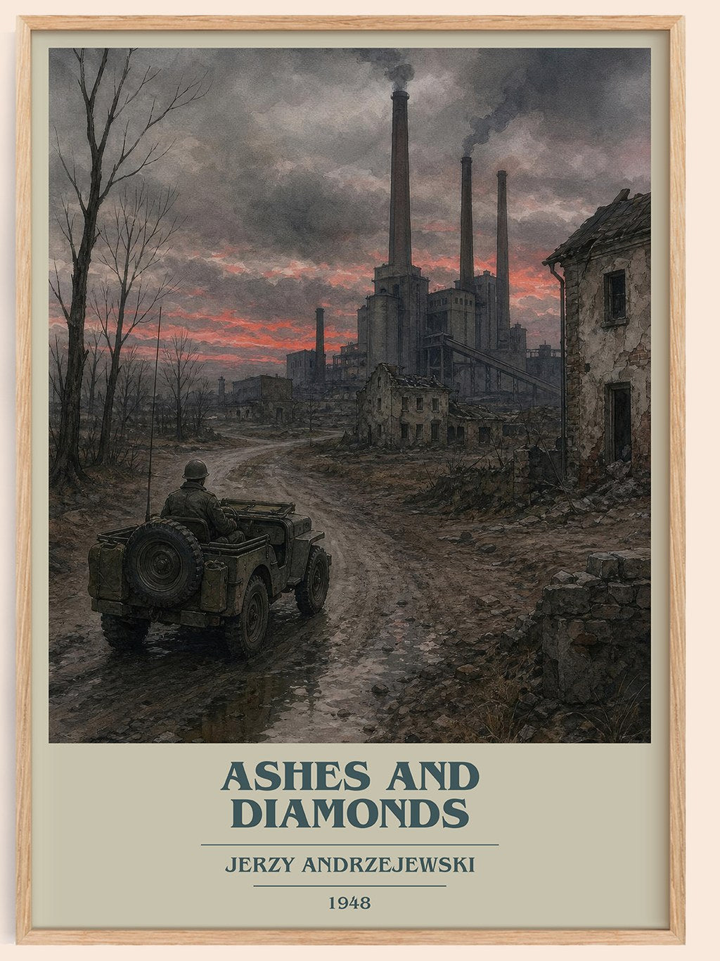Ashes and Diamonds book cover book poster by Jerzy Andrzejewski – framed literary art print