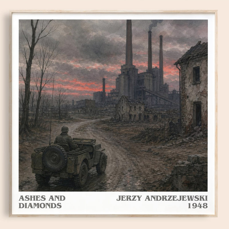 Ashes and Diamonds literary book poster by Jerzy Andrzejewski – framed literary art print
