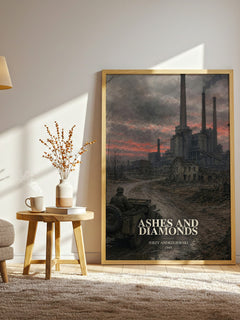 Ashes and Diamonds watercolour print in frame leaning in hallway – literary fiction wall art