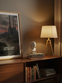 Ashes and Diamonds watercolour print on bookshelf – Jerzy Andrzejewski fan gift