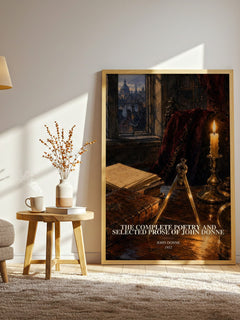 The Complete Poetry and Selected Prose of John Donne watercolour print in frame leaning in hallway – poetry wall art