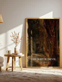 The White Devil watercolour print in frame leaning in hallway – classic literature wall art