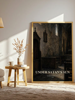 Under Satan's Sun watercolour print in frame leaning in hallway – literary fiction wall art