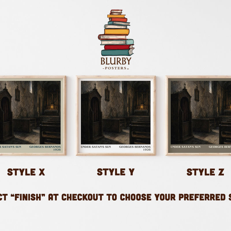 Under Satan's Sun literary print in frame leaning in hallway – literary fiction wall art