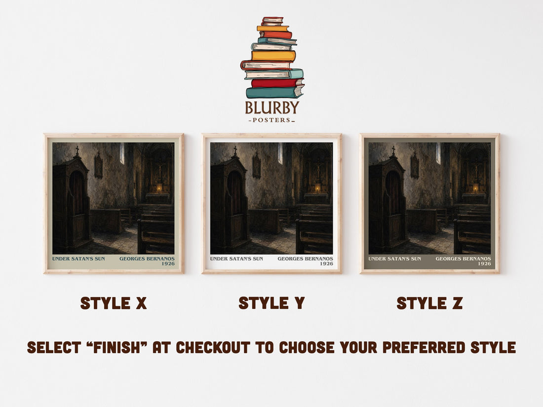 Under Satan's Sun literary print in frame leaning in hallway – literary fiction wall art (mockup)