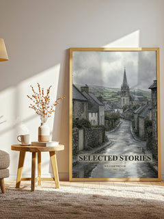 Selected Stories watercolour print in frame leaning in hallway – literary fiction wall art