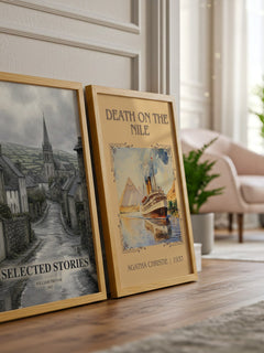 Selected Stories watercolour print framed by window – literary home decor
